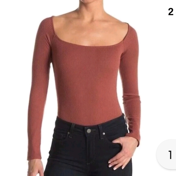 Astr Tops - ASTR The Label Square Neck Ribbed Bodysuit Sz L Color Terra Cotta